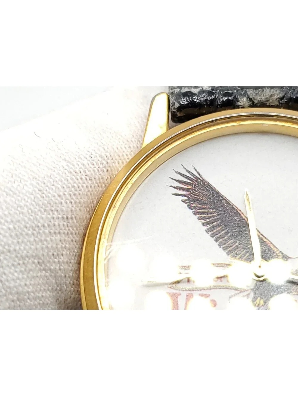 Winston Quartz Watch New Battery Gold Tone Black Band Round 32mm